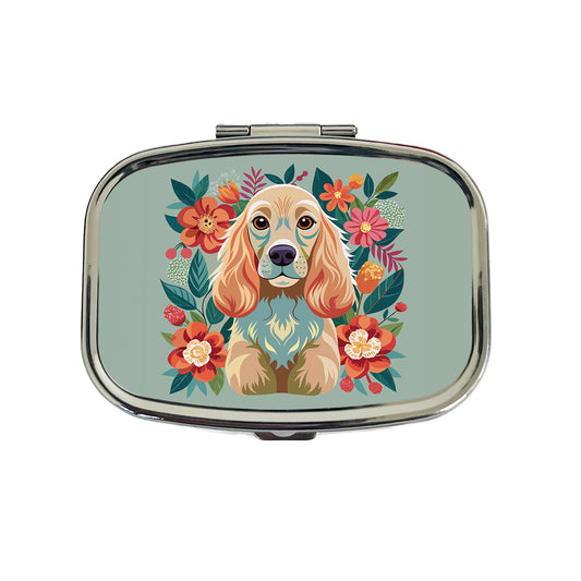Cocker Spaniel Dog Floral Flowers Travel Pill Box Case