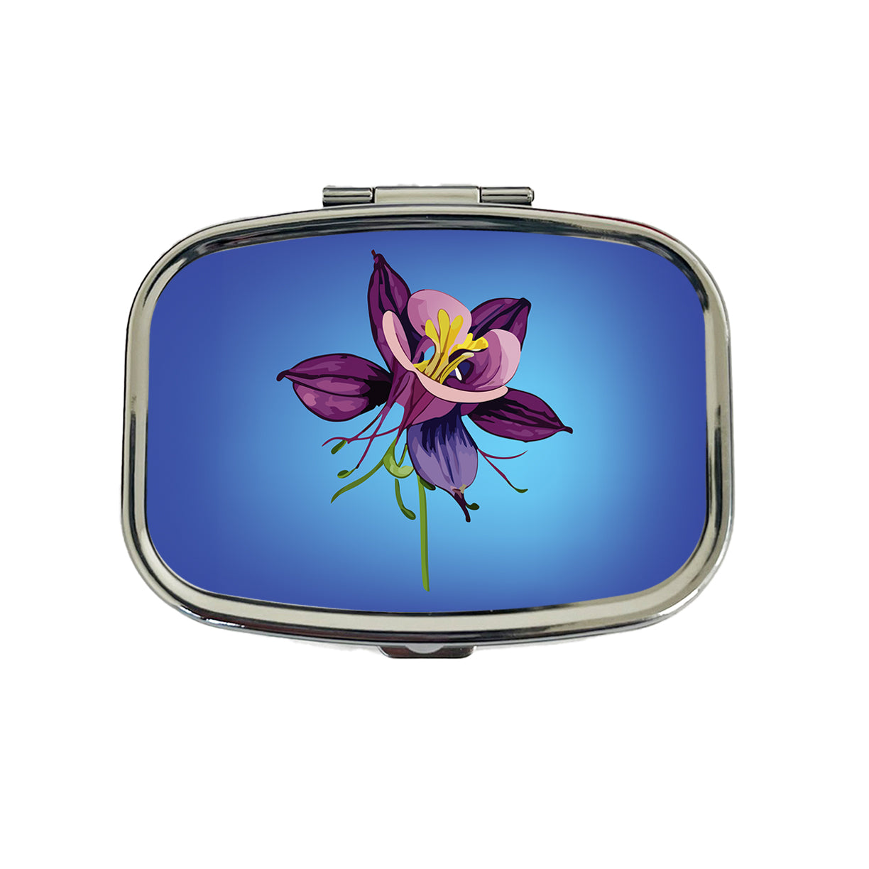Columbine Flower Watercolor Purple Travel Pill Box Case