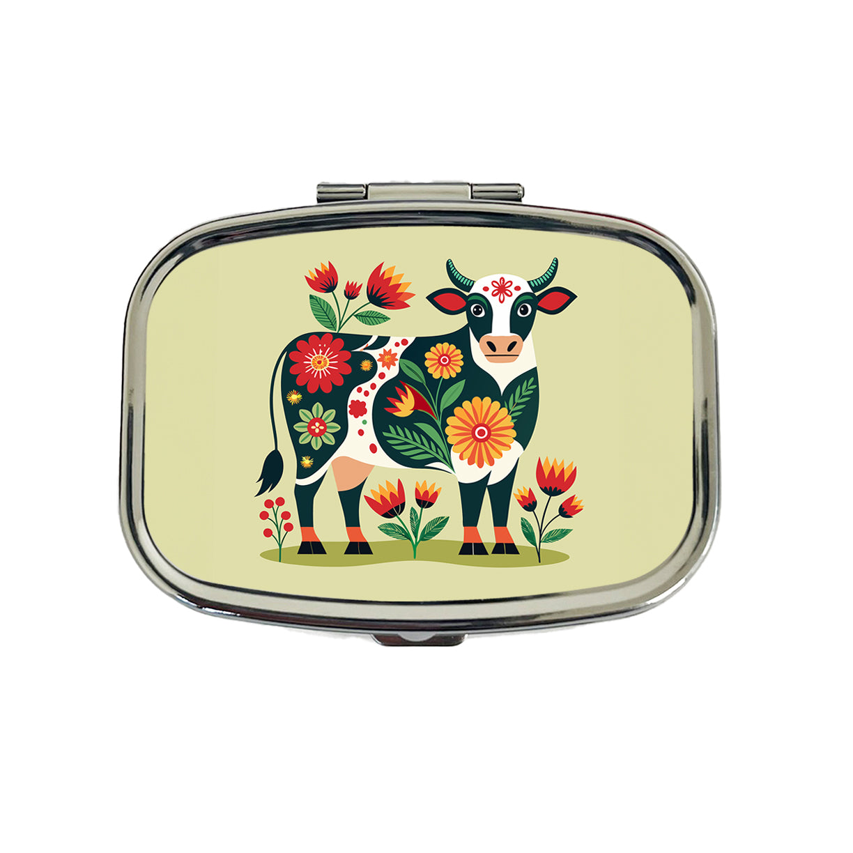 Cow Floral Motif Travel Pill Box Case