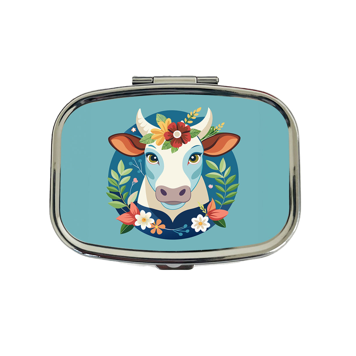 Cow Head Floral Flowers Travel Pill Box Case