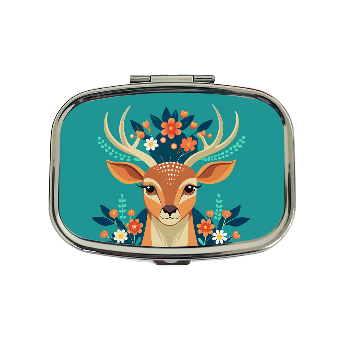 Deer Head Floral Flowers Travel Pill Box Case