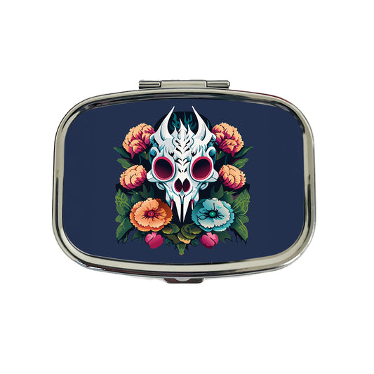 Dragon Skull and Flowers Travel Pill Box Case