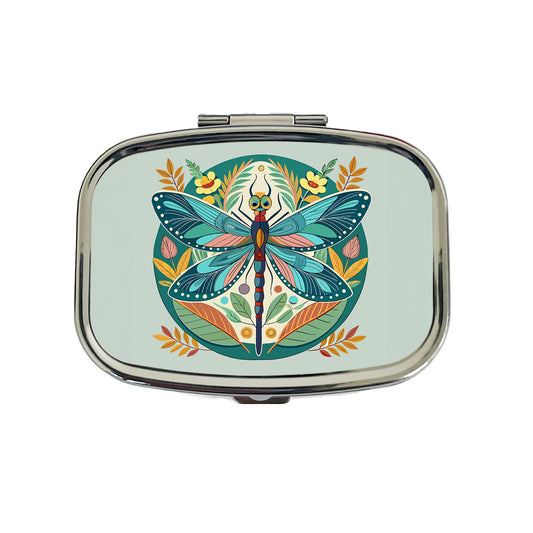 Dragonfly Floral Flowers Travel Pill Box Case