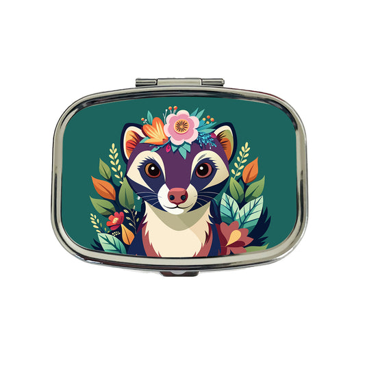 Ferret Head Floral Flowers Travel Pill Box Case