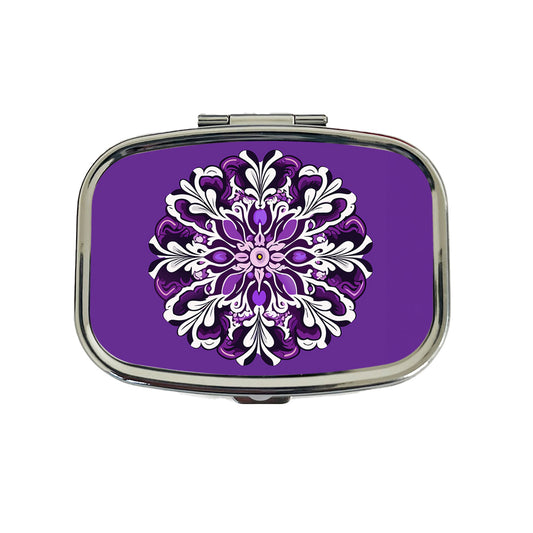 Floral Motif Mandala Purple Beautiful Travel Pill Box Case
