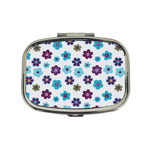 Flowers Blue Purple Cute Pattern Travel Pill Box Case