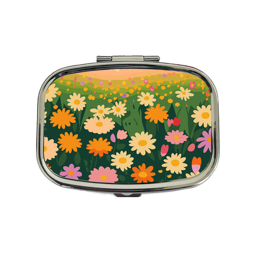 Flowers in Meadow Floral Travel Pill Box Case