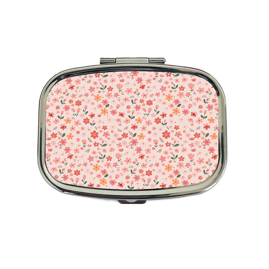 Flowers Peach Pink Cute Pattern Travel Pill Box Case