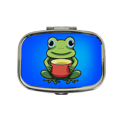 Frog Drinking Tea Funny Travel Pill Box Case
