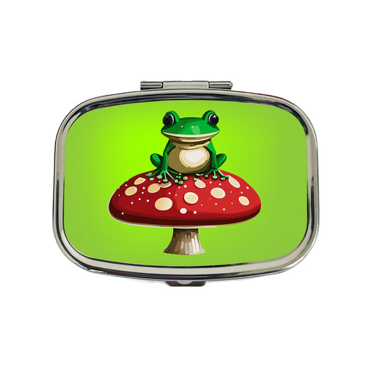 Frog on Red Toadstool Mushroom Travel Pill Box Case