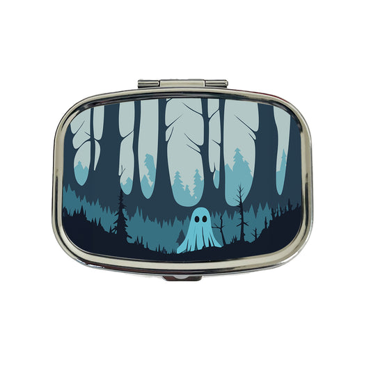 Ghost in Forest Woodland Cute Spooky Travel Pill Box Case
