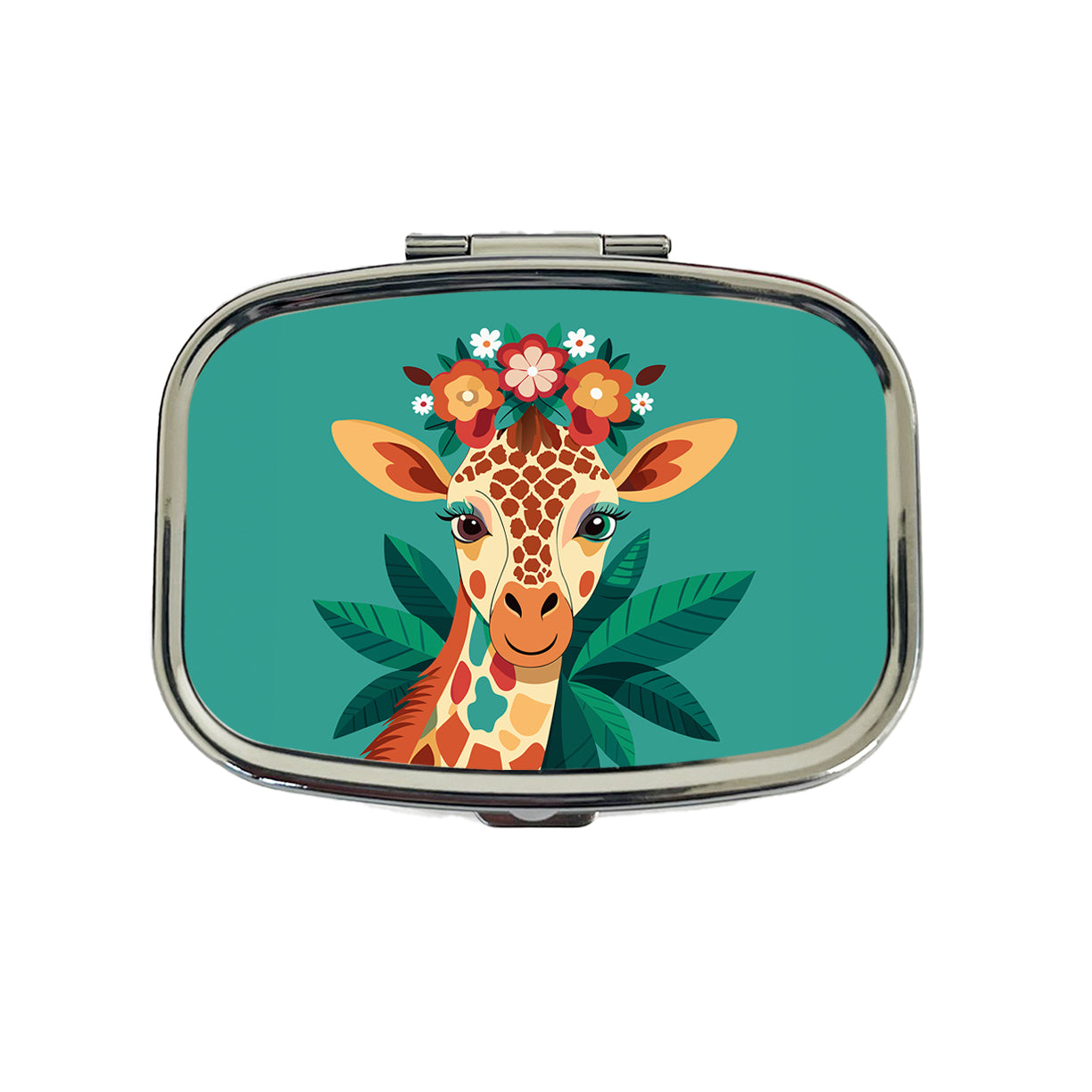 Giraffe Head Floral Flowers Travel Pill Box Case
