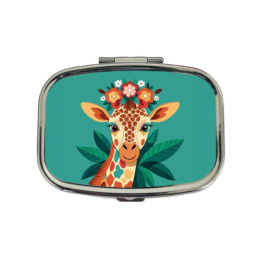 Giraffe Head Floral Flowers Travel Pill Box Case