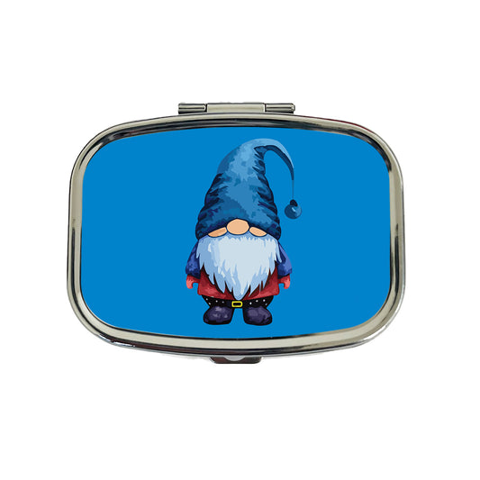 Gnome Standing Blue Hat Travel Pill Box Case