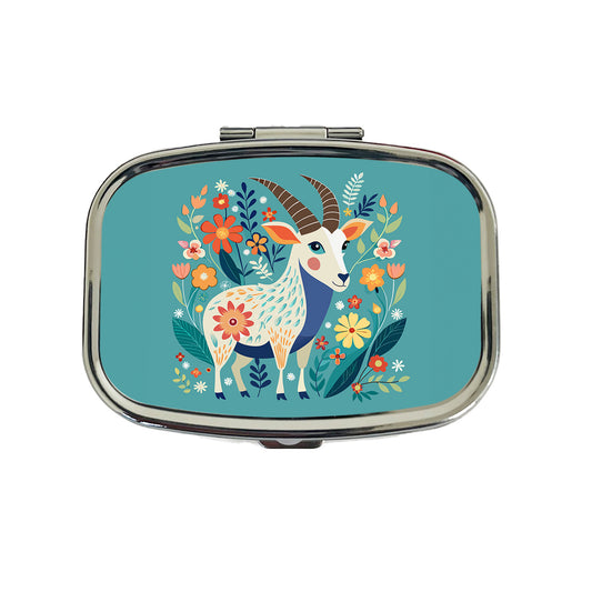 Goat Floral Flowers Travel Pill Box Case