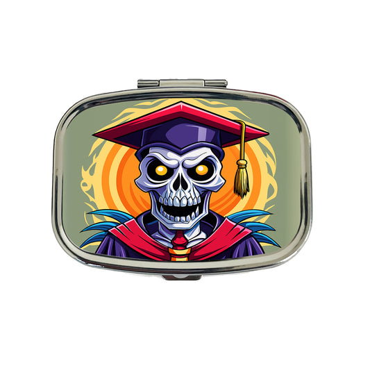 Graduate Skeleton Graduation Scary Travel Pill Box Case