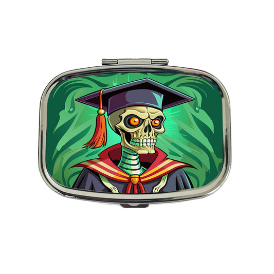 Graduate Skeleton Scary Graduation Travel Pill Box Case