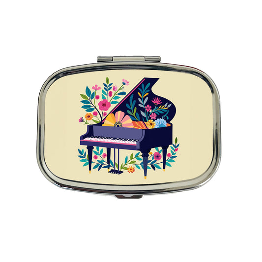 Grand Piano Music Floral Motif Travel Pill Box Case