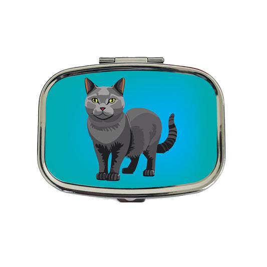 Gray Cat Standing Travel Pill Box Case