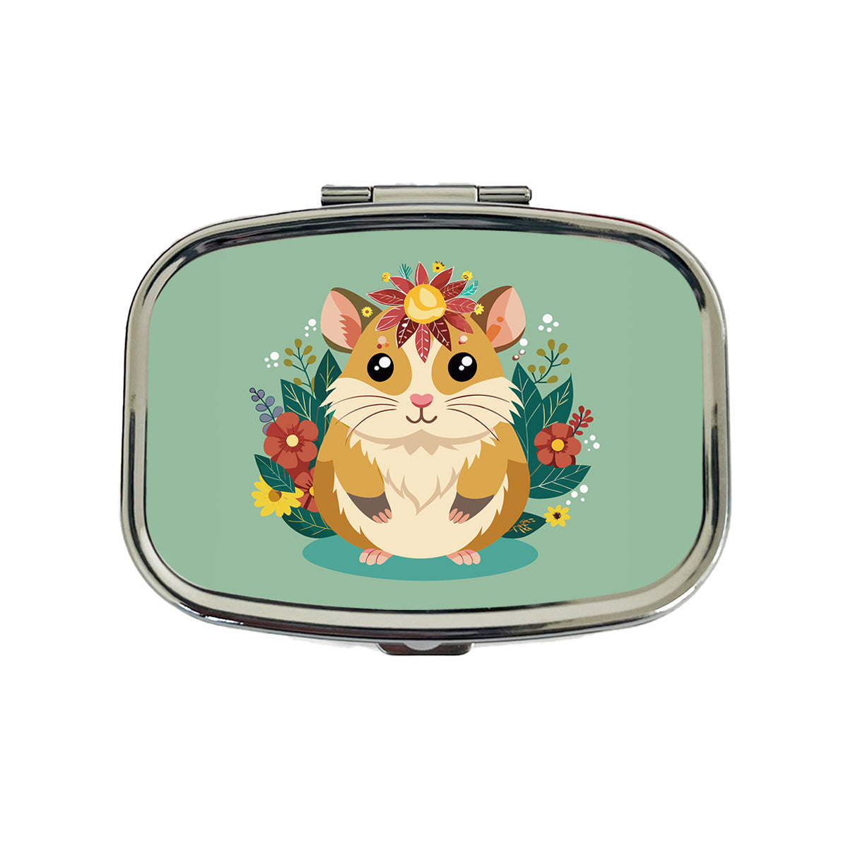 Hamster Floral Flowers Travel Pill Box Case