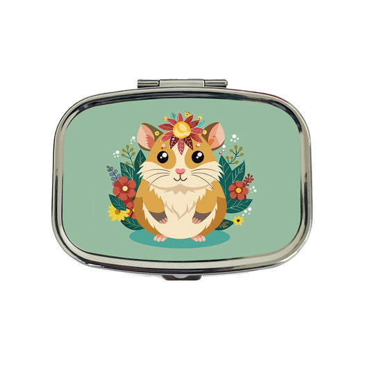 Hamster Floral Flowers Travel Pill Box Case