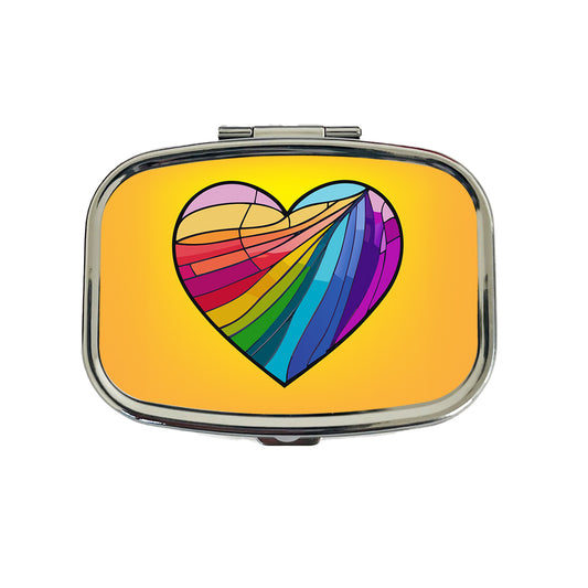 Heart Rainbow Stained Glass Love LGBTQ Travel Pill Box Case