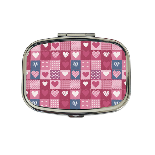 Hearts Quilt Valentines Day Anniversary Love Wedding Pattern Travel Pill Box Case