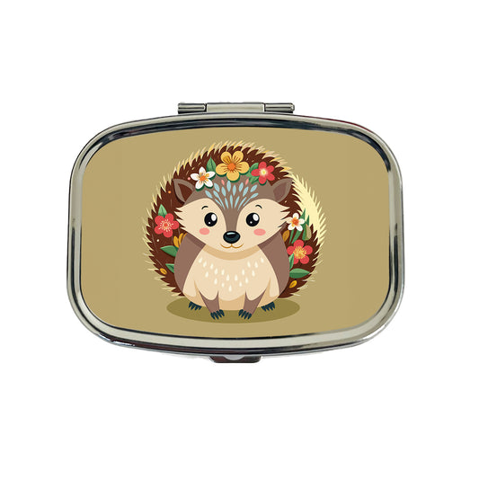 Hedgehog Floral Flowers Travel Pill Box Case