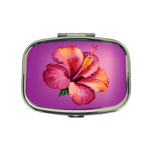 Hibiscus Flower Tropical Watercolor Travel Pill Box Case