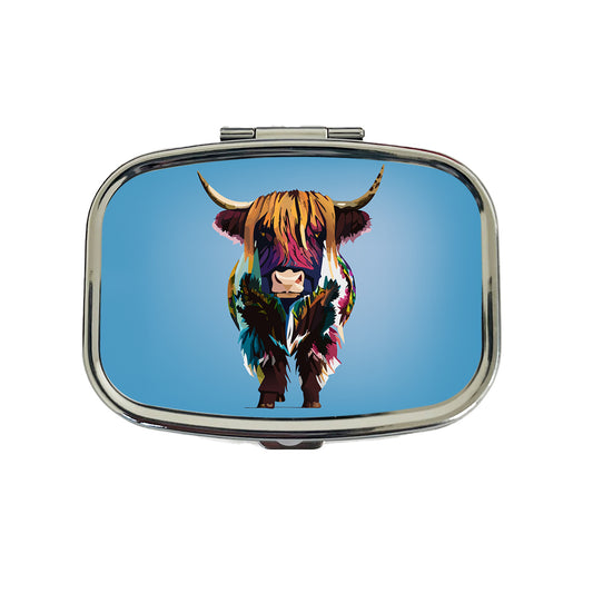 Highland Cow Colorful Travel Pill Box Case