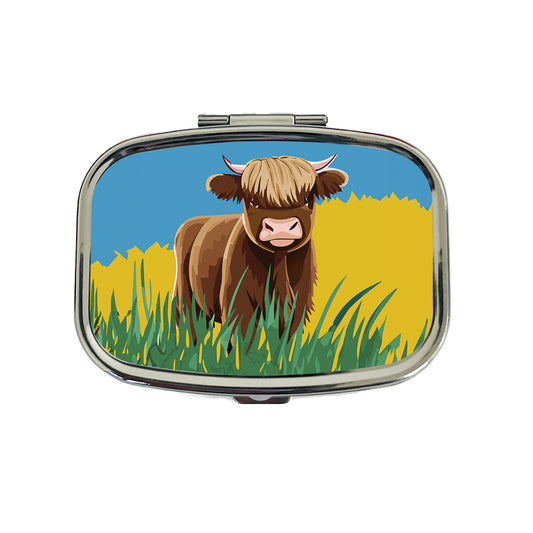 Highland Cow Scruffy Travel Pill Box Case