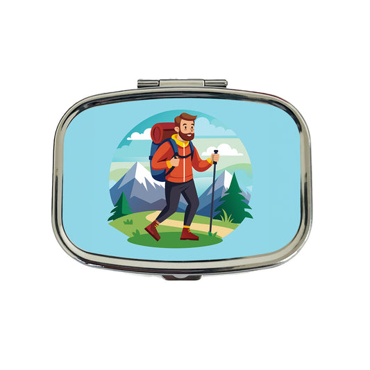 Hiker Hiking Backpacking Man Travel Pill Box Case