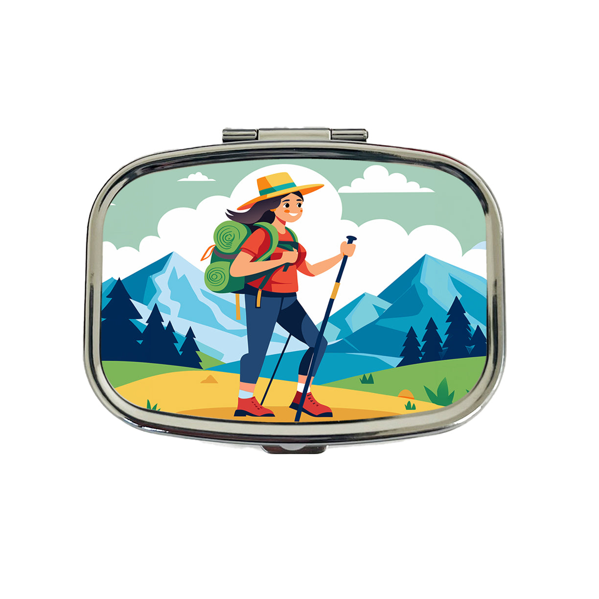 Hiker Hiking Backpacking Woman Travel Pill Box Case