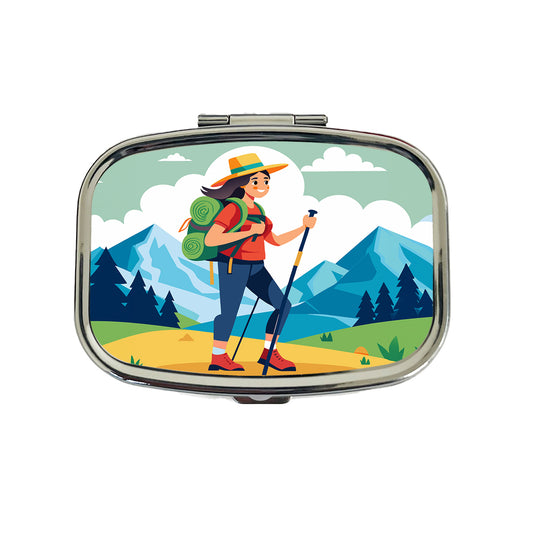 Hiker Hiking Backpacking Woman Travel Pill Box Case