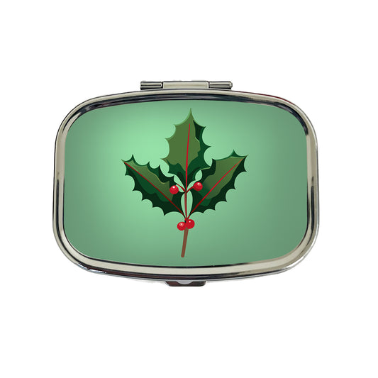 Holly Christmas Greenery Travel Pill Box Case