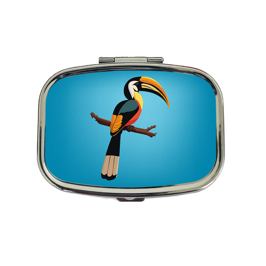 Hornbill Bird on Branch Travel Pill Box Case