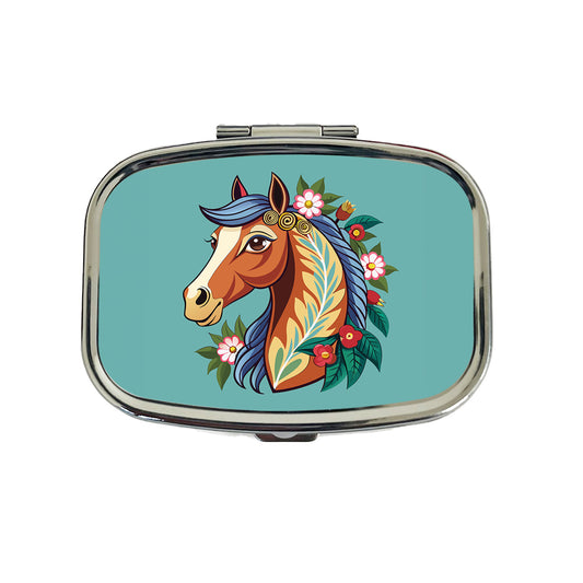 Horse Head Floral Flowers Cottagecore Country Western Travel Pill Box Case