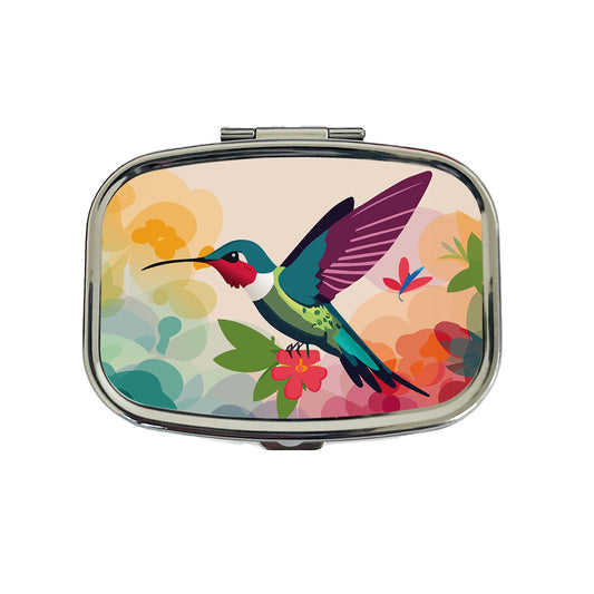 Hummingbird Colorful with Flowers Travel Pill Box Case