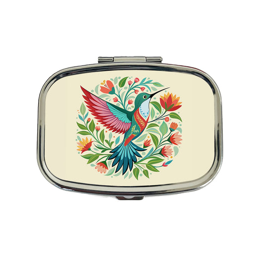 Hummingbird Floral Flowers Travel Pill Box Case