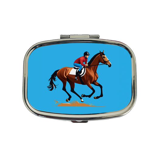 Jockey Riding Horse Racing Man Travel Pill Box Case