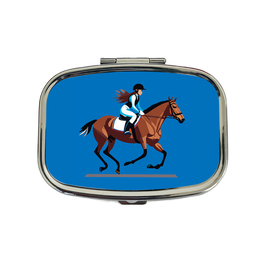 Jockey Riding Horse Racing Woman Travel Pill Box Case