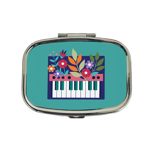 Keyboard Piano Music Floral Motif Travel Pill Box Case