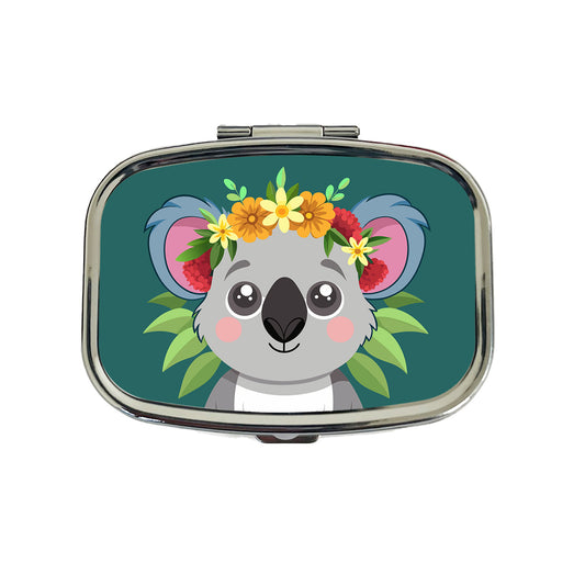 Koala Head Floral Flowers Travel Pill Box Case