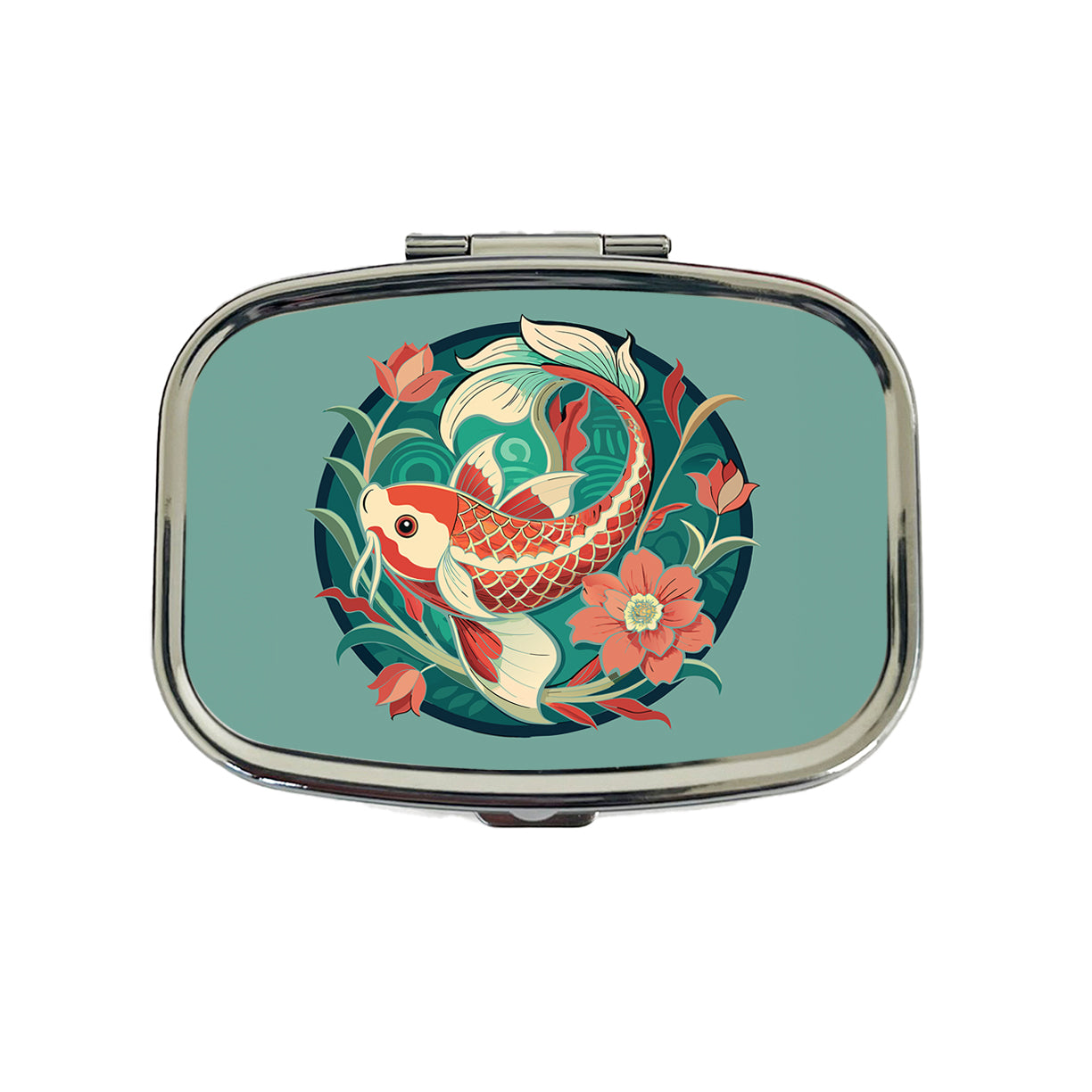 Koi Fish Floral Art Nouveau Flowers Elegant Travel Pill Box Case