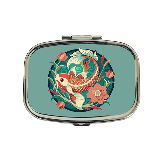 Koi Fish Floral Art Nouveau Flowers Elegant Travel Pill Box Case