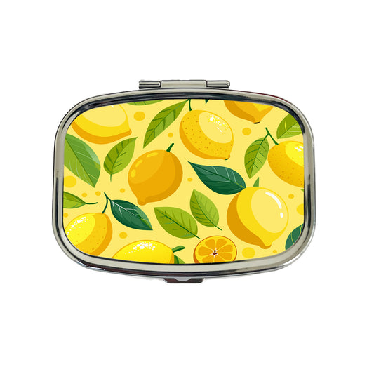 Lemons Fruit Scattered Pattern Travel Pill Box Case