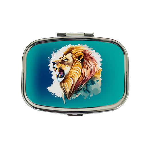 Lion Roaring Male Profile Watercolor Travel Pill Box Case