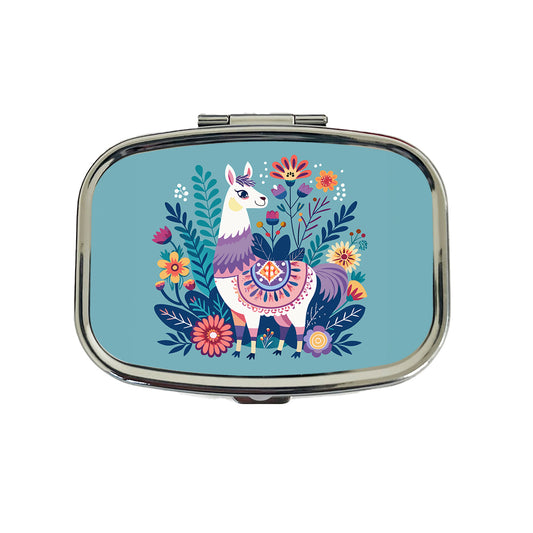 Llama Alpaca Floral Flowers Travel Pill Box Case