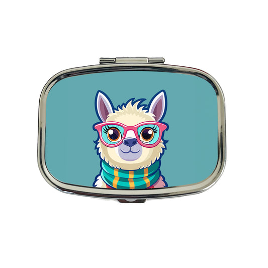 Llama Cute Wearing Glasses Travel Pill Box Case