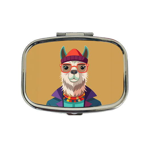 Llama Hipster Funny Wearing Glasses Hat Travel Pill Box Case